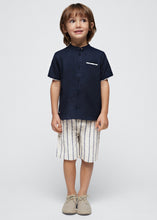 Carregar imagem no visualizador da galeria, Mayoral 2pc Kid Boy Navy Dressy Shirt and Striped Shorts Set
