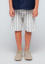 Carregar imagem no visualizador da galeria, Mayoral 2pc Kid Boy Navy Dressy Shirt and Striped Shorts Set
