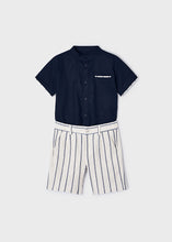 Carregar imagem no visualizador da galeria, Mayoral 2pc Kid Boy Navy Dressy Shirt and Striped Shorts Set
