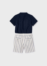 Carregar imagem no visualizador da galeria, Mayoral 2pc Kid Boy Navy Dressy Shirt and Striped Shorts Set
