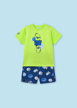 Load image into Gallery viewer, Mayoral 2pc Boy Green Smiley Tee and Navy Printed Shorts Set
