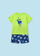 Mayoral 2pc Boy Green Smiley Tee and Navy Printed Shorts Set