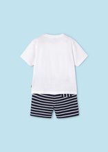 Load image into Gallery viewer, Mayoral 2pc Boy White Vacay Tee and Navy Striped Shorts Set
