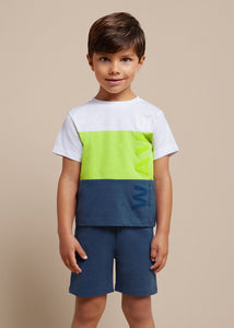 Mayoral 2pc Boy Green & White Wave Tee and Navy Shorts Set