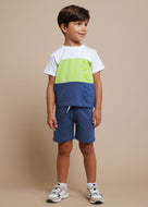 Mayoral 2pc Boy Green & White Wave Tee and Navy Shorts Set