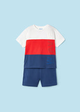 Cargar imagen en el visor de la galería, Mayoral 2pc Boy Red &amp; White Wave Tee and Navy Shorts Set
