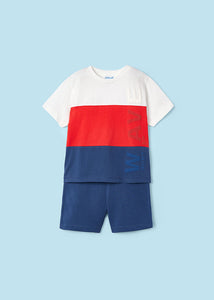 Mayoral 2pc Boy Red & White Wave Tee and Navy Shorts Set