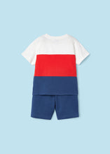 Cargar imagen en el visor de la galería, Mayoral 2pc Boy Red &amp; White Wave Tee and Navy Shorts Set
