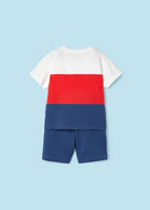 Mayoral 2pc Boy Red & White Wave Tee and Navy Shorts Set