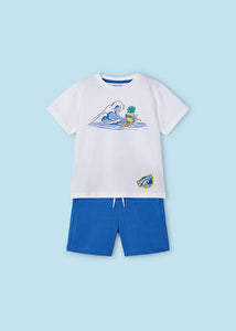 Mayoral 2pc Boy White Pineapple Tee and Blue Shorts Set