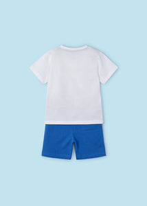 Mayoral 2pc Boy White Pineapple Tee and Blue Shorts Set