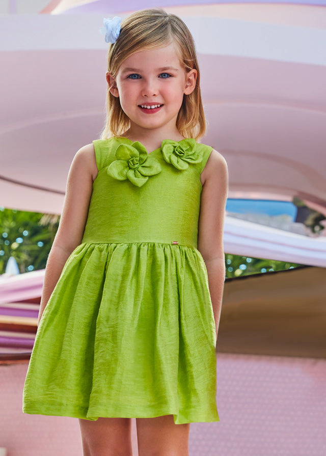 Mayoral Kid Girl Green Sateen Flower Applique Dress