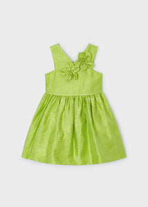 Mayoral Kid Girl Green Sateen Flower Applique Dress