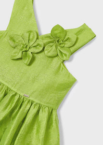 Mayoral Kid Girl Green Sateen Flower Applique Dress