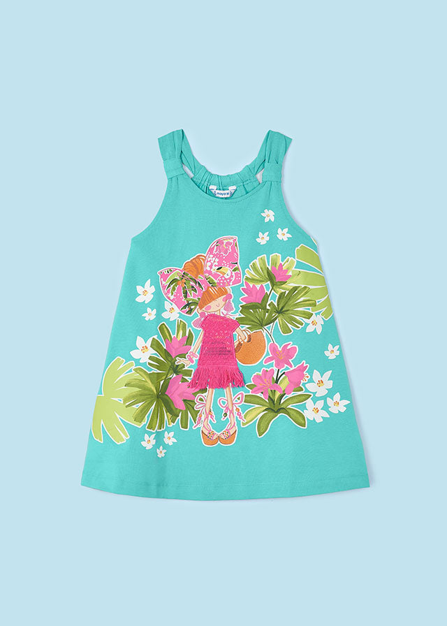 Mayoral Kid Girl Blue with Pink Embroidery Dress