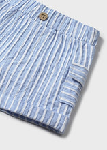Load image into Gallery viewer, Mayoral 3pc Baby Boy White Tee, Blue Striped Shorts and Bucket Hat Set
