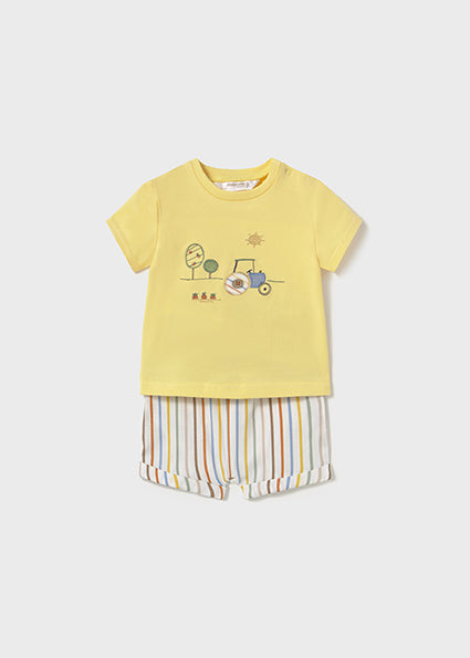 Mayoral 2pc Baby Boy Yellow Tee and Striped Shorts Set