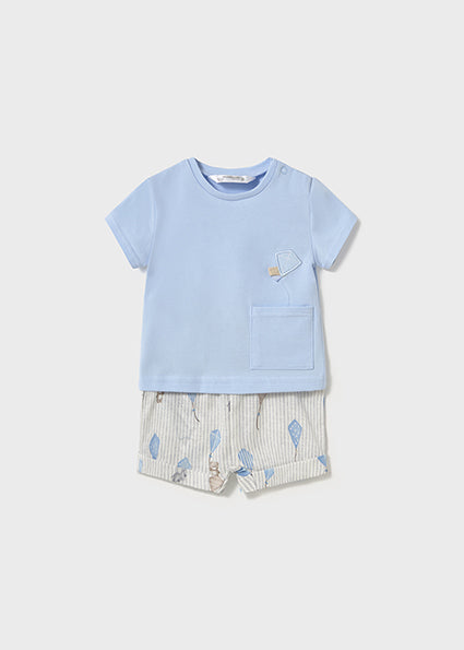 Mayoral 2pc Baby Boy Blue Kite Tee and Striped Shorts Set