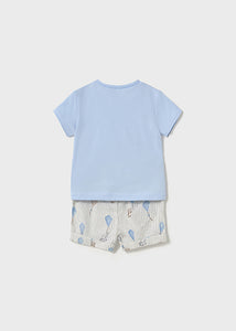 Mayoral 2pc Baby Boy Blue Kite Tee and Striped Shorts Set