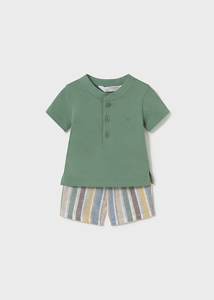 Mayoral 2pc Baby Boy Green Tee and Striped Shorts Set