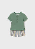 Mayoral 2pc Baby Boy Green Tee and Striped Shorts Set