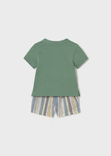 Afbeelding in Gallery-weergave laden, Mayoral 2pc Baby Boy Green Tee and Striped Shorts Set
