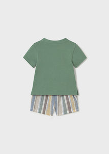 Mayoral 2pc Baby Boy Green Tee and Striped Shorts Set