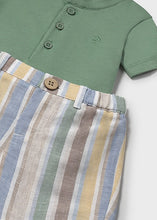 Afbeelding in Gallery-weergave laden, Mayoral 2pc Baby Boy Green Tee and Striped Shorts Set
