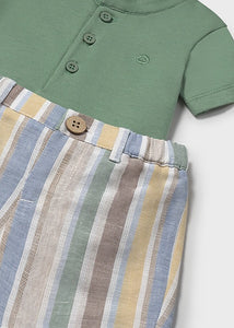 Mayoral 2pc Baby Boy Green Tee and Striped Shorts Set