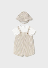 Load image into Gallery viewer, Mayoral 2pc Baby Boy Beige Striped Romper with Hat Set
