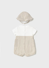 Load image into Gallery viewer, Mayoral 2pc Baby Boy Beige Striped Romper with Hat Set
