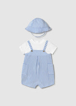 Afbeelding in Gallery-weergave laden, Mayoral 2pc Baby Boy Blue Striped Romper with Hat Set
