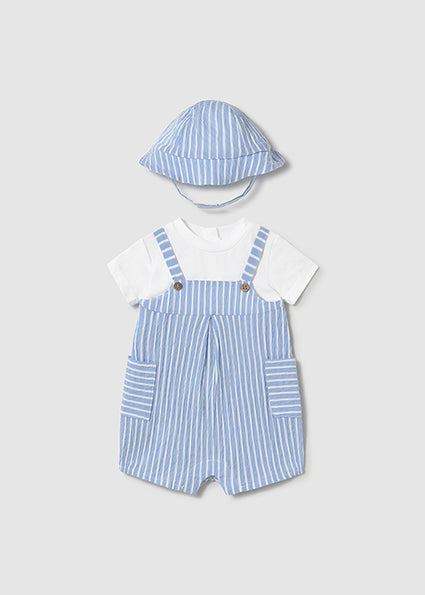 Mayoral 2pc Baby Boy Blue Striped Romper with Hat Set