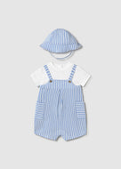 Mayoral 2pc Baby Boy Blue Striped Romper with Hat Set