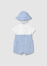 Afbeelding in Gallery-weergave laden, Mayoral 2pc Baby Boy Blue Striped Romper with Hat Set
