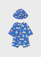 Mayoral 2pc Baby Boy Blue Dog Print Swimsuit Romper & Sun Hat Set