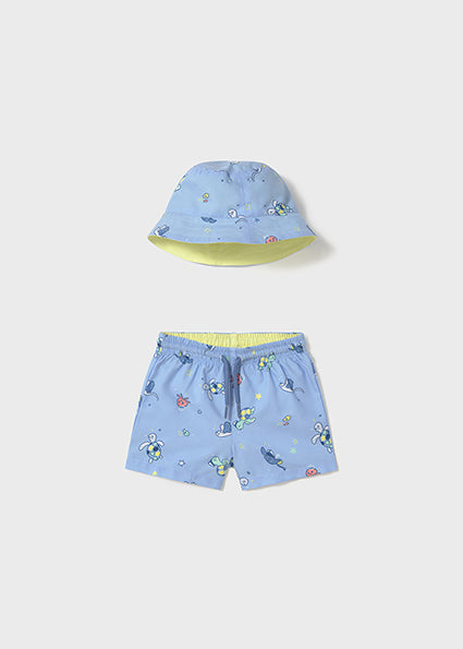 Mayoral 2pc Baby - Toddler Boy Ocean Animals Swim Shorts & Bucket Hat Set