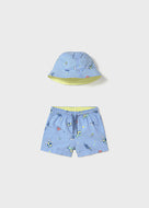 Mayoral 2pc Baby - Toddler Boy Ocean Animals Swim Shorts & Bucket Hat Set