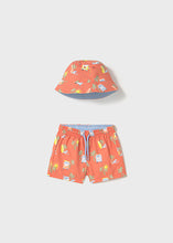 Load image into Gallery viewer, Mayoral 2pc Baby - Toddler Boy Orange Beach Van Swim Shorts &amp; Bucket Hat Set
