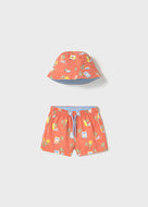 Mayoral 2pc Baby - Toddler Boy Orange Beach Van Swim Shorts & Bucket Hat Set