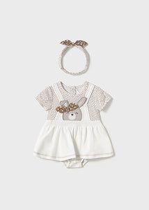 Mayoral Baby Girl White Bodysuit Dress with Headwrap