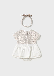 Mayoral Baby Girl White Bodysuit Dress with Headwrap