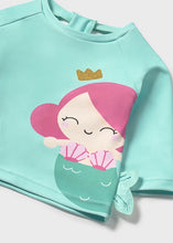 Afbeelding in Gallery-weergave laden, Mayoral 3pc Baby Girl Aqua Mermaid Print Rashguard, Diaper Cover &amp; Sun Hat Set
