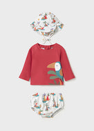 Mayoral 3pc Baby Boy Red Toucan Print Rashguard, Diaper Cover & Sun Hat Set