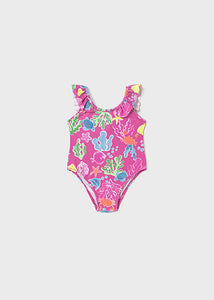 Mayoral 1pc Toddler Girl Pink Ocean Animals Print Swimsuit
