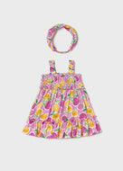 Mayoral Baby Girl Pink Fruit Print Dress with Bonnet