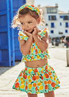 Mayoral 3pc Baby Girl Aqua Fruit Top, Skort & Headwrap Set
