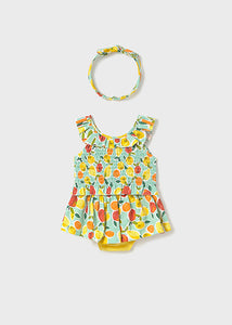 Mayoral 3pc Baby Girl Aqua Fruit Top, Skort & Headwrap Set
