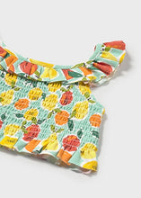 Carregar imagem no visualizador da galeria, Mayoral 3pc Baby Girl Aqua Fruit Top, Skort &amp; Headwrap Set
