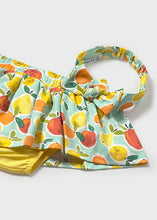 Carregar imagem no visualizador da galeria, Mayoral 3pc Baby Girl Aqua Fruit Top, Skort &amp; Headwrap Set
